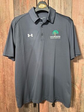 Under Armour Men’s Large Dark Gray Performance Polo with Embroidered Green Logo